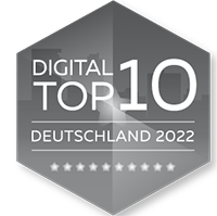 Das Siegel des Digital Top 10 Awards in Schwarz-Weiß.