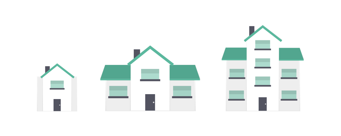 Eine Illustration von drei Häusern.