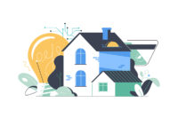 Eine Illustration von zwei Häusern | Symbolbild für BEG-Förderung für Energieeffizienz.